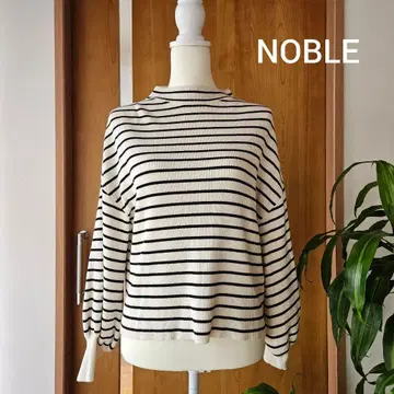 NOBLE 스트라이프 니트 스웨터 긴팔 보더 화이트 x 블랙
