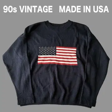 90s USA제 성조기 엠블럼 별 미국 니트 스웨터 구제 의류