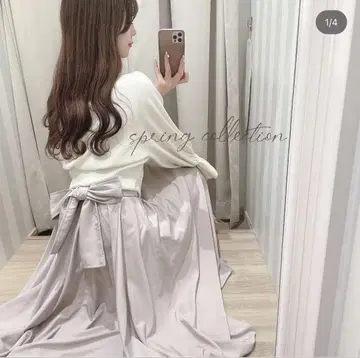 [ 새상품급 ] 안미르 anmille 허리 리본 플레어 스커트