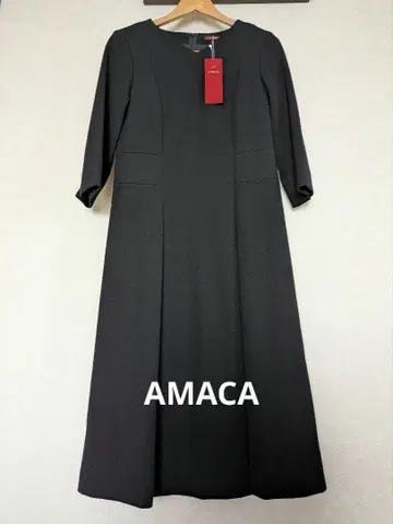 AMACA 블랙 7부 소매 V넥 원피스 M 사이즈 세레모니