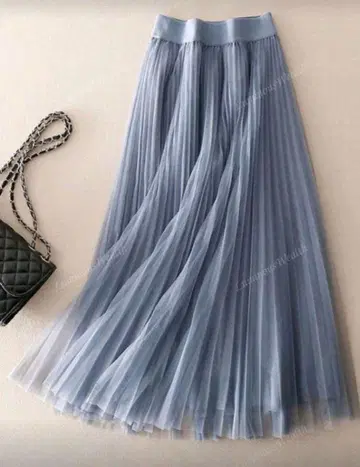 그레이 블루 쉬폰 플레어 스커트 플리츠 JP-3XL(XL) 빅사이즈