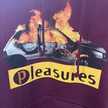 PLEASURES 버건디 후드 부착 후드티 L