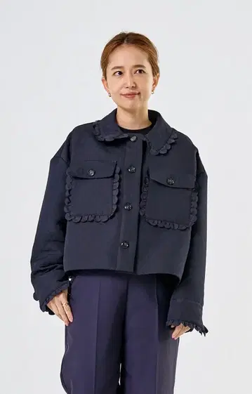 yori 스캘럽 숏 자켓 36 네이비