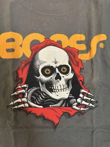 BONES 해골 프린트 빈티지 T셔츠 카키 M