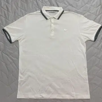 LACOSTE 화이트 피케 셔츠 스트라이프 옷깃
