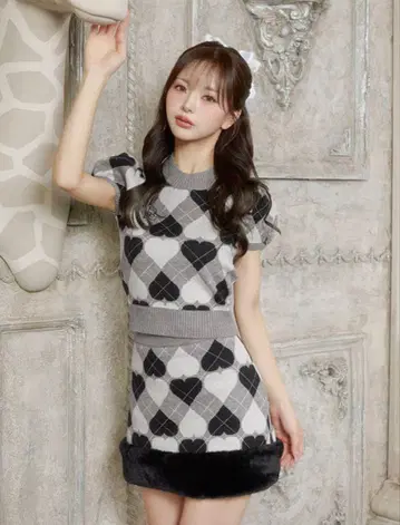 Darich 하트 무늬 아가일 상의만