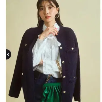 JUSGLITTY 트위드 니트 자켓 네이비 사이즈 2