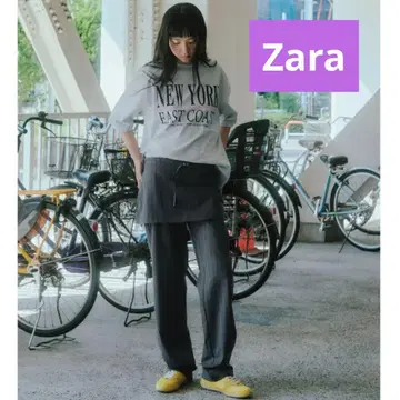 [ 미사용 ] ZARA 핀스트라이프 패턴 스커트 팬츠 L 그레이 자라