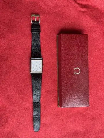 vintage OMEGA 드 빌 직사각형 가죽 손목시계