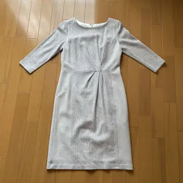 컨디션 최상 쿠 드 샹스 무릎 기장 원피스 체크 라이트 그레이 38