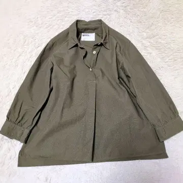 컨디션 최상 MHL. 7부 소매 하프 버튼 코튼 셔츠 카키 블라우스