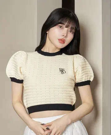 다리치 백 리본 퍼프 숄 니트탑