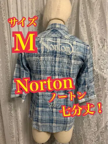 Norton 노튼 7부 기장 셔츠 자수 로고 바이커 체크 M 사이즈