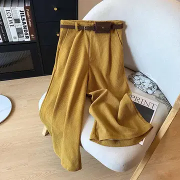 리브 소재 와이드 팬츠 머스타드