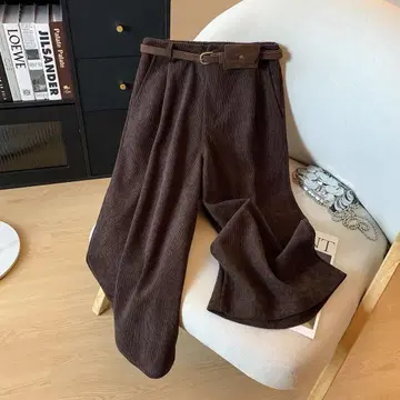 다크 브라운 코듀로이 와이드 레그 팬츠