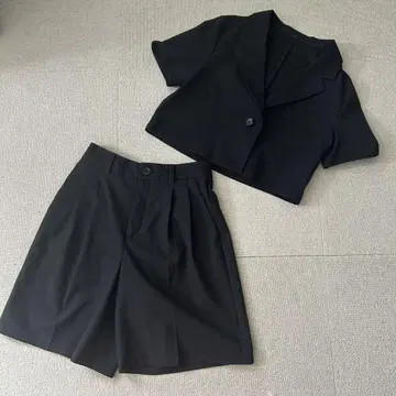 새상품급 GU 블랙 숏 슬리브 자켓 M 팬츠 S 셋업 블랙