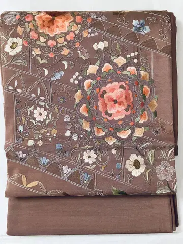 자수 후쿠로 오비 따오기 아사기색