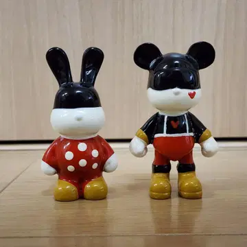 [레트로풍] 수지제 토끼와 쥐 레트로 디자인 입상 세트 높이 약 8cm