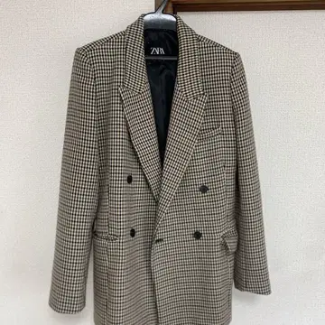 ZARA 베이지 블랙 체크 더블 브레스트 자켓