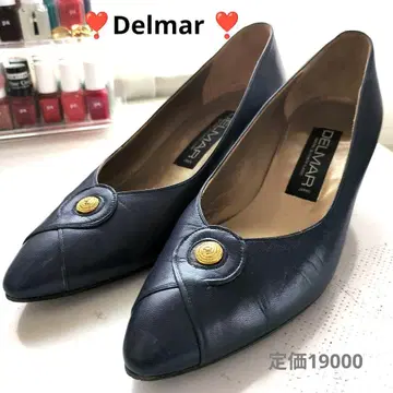DEL MAR 네이비 펌프스 버튼 포함 23.5 소프트 가죽