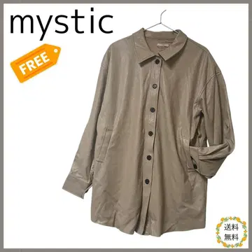 새상품급 mystic 미스틱 페이크 가죽 자켓 베이지 프리 사이즈