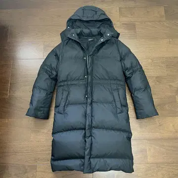 질 샌더 블랙 후드 부착 롱 다운 자켓