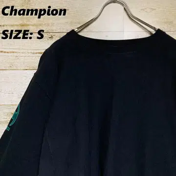 Champion 롱 T셔츠 RW 블랙 소매 새틴 디자인