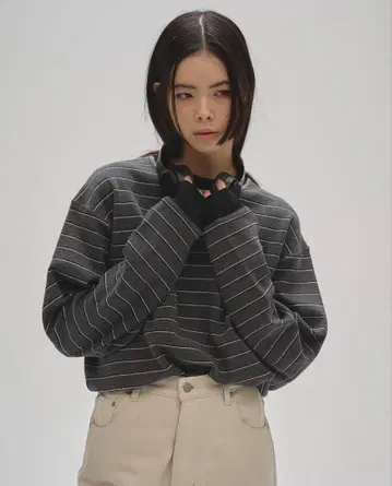 TODAYFUL Border Long T-shirts 차콜 그레이