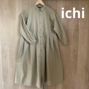 ichi 이치 베이지 셔츠 원피스 긴팔 플리츠 롱 면 100%