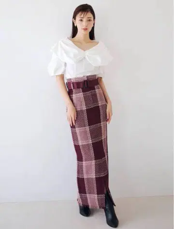 스나이델 인기 체크 프린지 롱 스커트