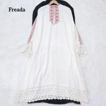 Freada 인도 레이스 자수 스모크 원피스 롱 기장 아이보리
