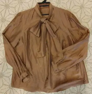 DAMA 브라운 실크 코튼 보타이 긴팔 블라우스 15R