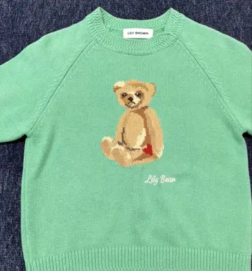 Lily Brown Lily Bear 모티브 니트 반팔 그린