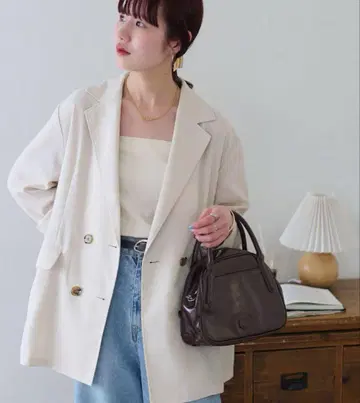 DISCOAT 린넨 라이크 테일러드 자켓 베이지 겉옷 가을