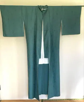 새상품급 기모노 하나문 이로무지 청록색 원단 패턴 기장 162cm