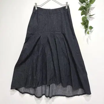 앙테르리네르 롱 스커트 플레어 데님 라이크 캐주얼 면 100%