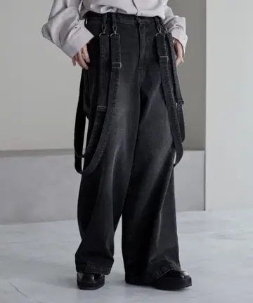 cussil 루즈 실루엣 더블 서스펜더 와이드 팬츠
