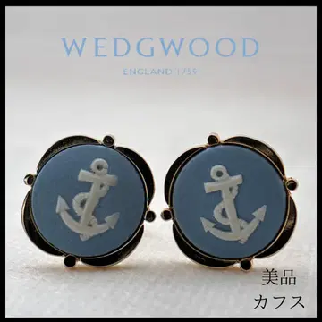 [새상품급] WEDGWOOD 닻 모티브 커프스 블루 재스퍼 골드 테두리