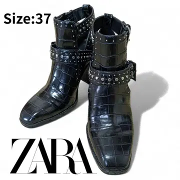 [ 컨디션 최상 ] ZARA 자라 악어 엠보싱 부츠 스터드 블랙 37