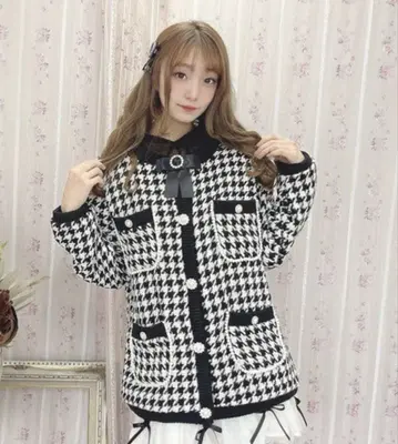 Swankiss 체크 무늬 가디건 블랙