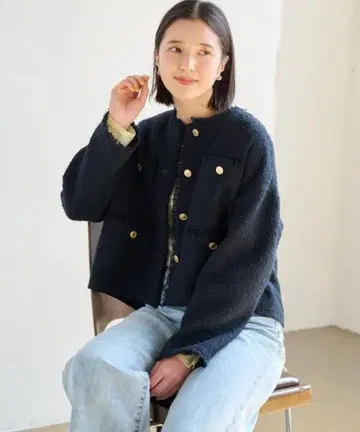 green label relaxing 트위드 노카라 자켓