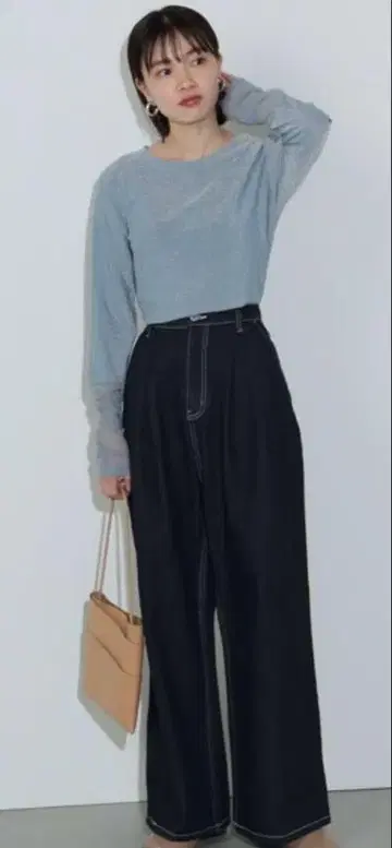 빔즈 턱 와이드 데님 팬츠