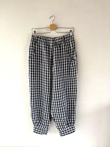 atelier naruse 린넨 조퍼즈 팬츠 깅엄 체크 네이비
