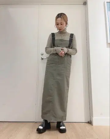 JEANASIS 지나시스 밀리터리 점프 스커트 원피스 카키