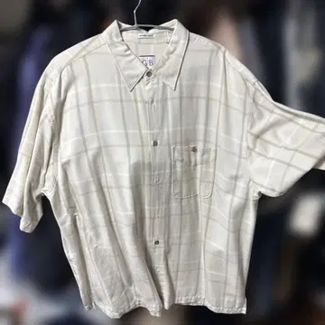 Geoffrey Beene 반팔 셔츠 베이지 체크 무늬