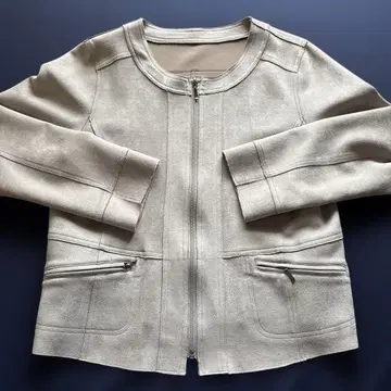 Elegance 베이지 노카라 자켓 M 스트레치 소재