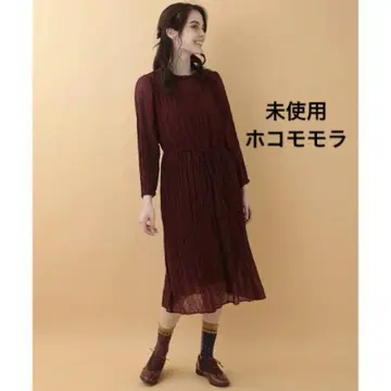미사용 호코모모라 플리츠 도트 롱 원피스 드레스 이토킨 가을