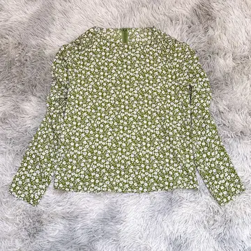 N. 도트 긴팔 블라우스 M 꽃무늬 그린 화이트