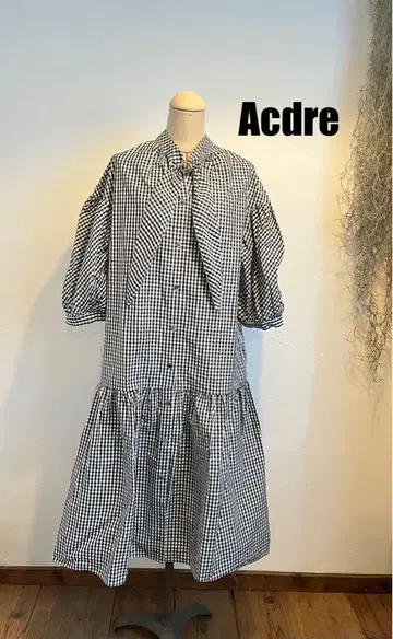 Acdre 깅엄 체크 롱 원피스