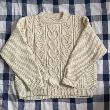 빈티지 아란 니트 피셔맨 스웨터 아이보리